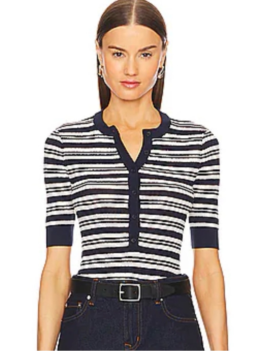ALC Fisher Top Navy & White Striped Navy and White Short-Sleeve Sweater S